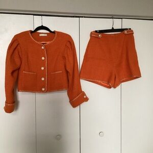 Orange Button-Up Jacket and Shorts Set